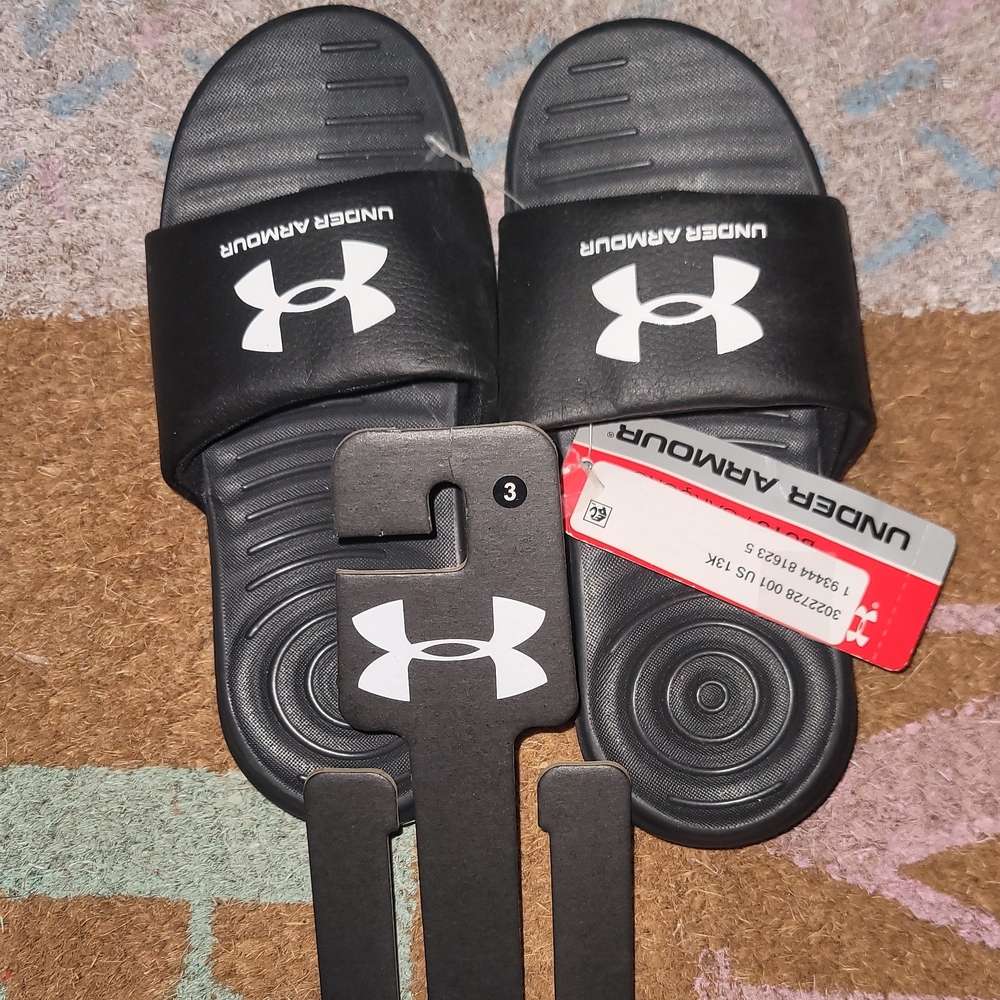 Under Armour Black Slide Sandals with White Logo